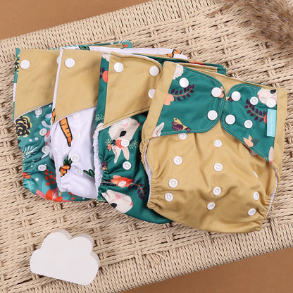 Eco Friendly Cloth Diaper - HappyFlute 4Pcs Reusable Baby Diaper Set Waterproof Pocket Design