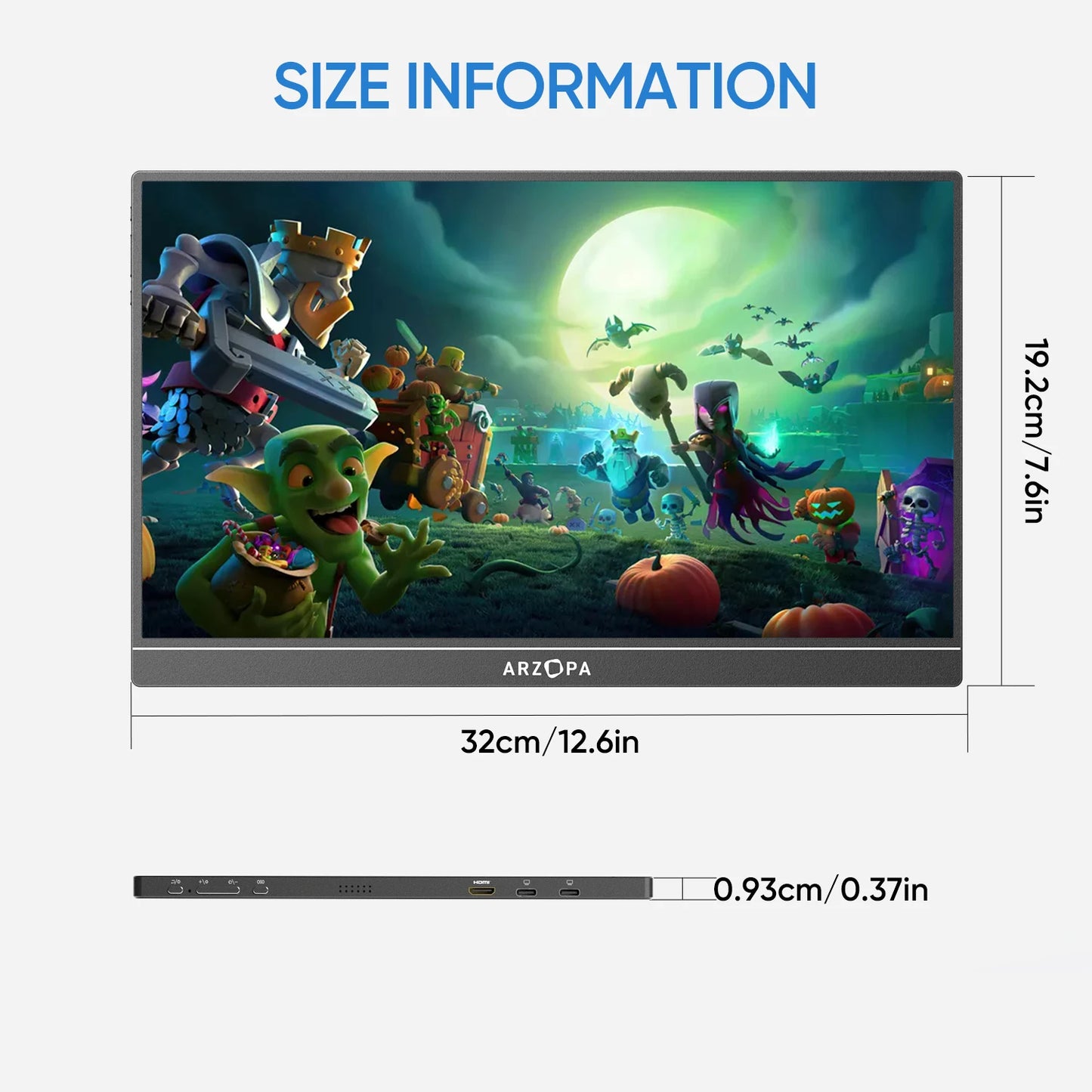 Portable Monitor 14 Inch – ARZOPA Slim Aluminum IPS Panel with USB C & HDMI