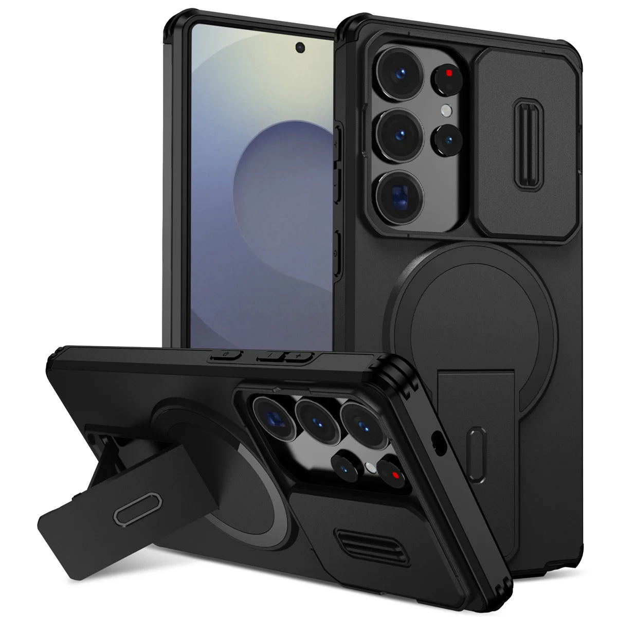Lens Protect Camera Phone Case for Samsung S25 FE S26 S24 Ultra S23 Plus A37 A57 A17 A36 A56 A16 A55 Magnetic Kickstand Cover
