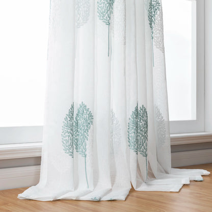 Long Sheer Curtain - Embroidered Voile Curtain Panels with Rod Pocket for Bedroom & Living Room
