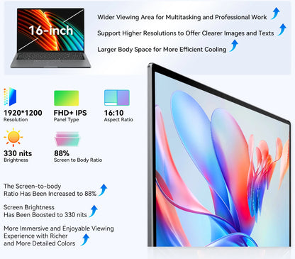 Blackview AceBook Laptop - 16 Inch Windows 11 Notebook, 16GB RAM, 512GB SSD, IPS Display