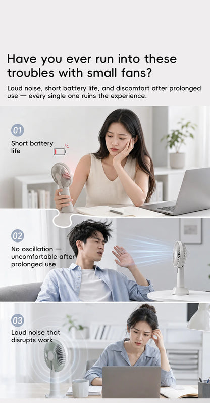 BLDC Oscillating Desktop Fan 4000mAh 5 Wind Speeds Silent Portable Rechargeable Fan with Timing Function for Home Room Gift