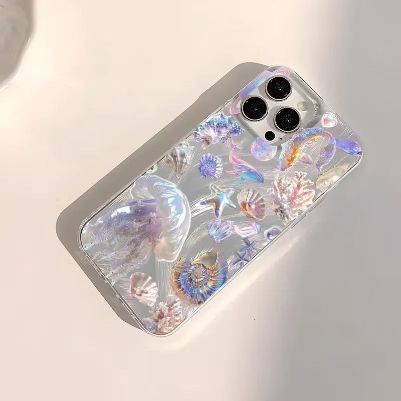 Glossy Colorful Shell Summer Ocean Pattern Phone Case For iPhone 17 Pro 16 15 14 Plus 13 12 11 Pro Max 16E 17Air XR XS Max Cover