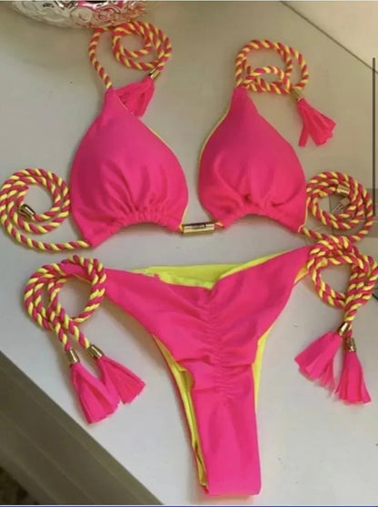Multicolor Backless Triangle Bikini - Womens Swimsuit - ZOOMNSTORE