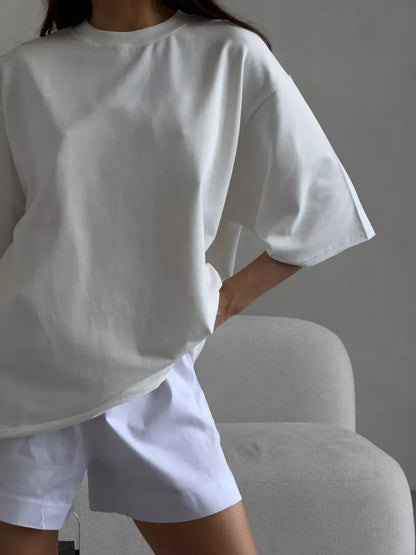 Casual Oversized Cotton T-shirt for Women - Pink O-neck Aesthetic Top