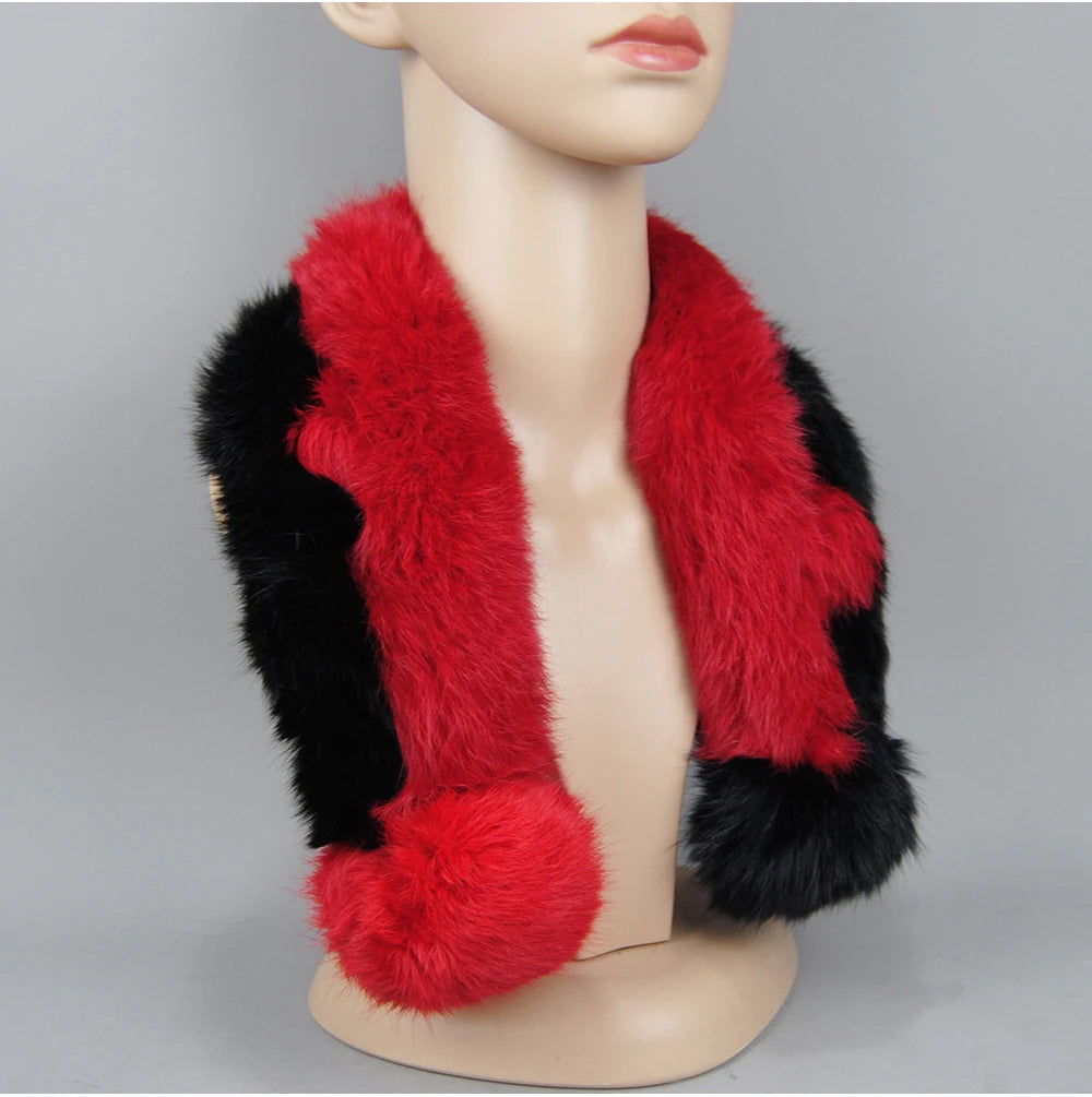 Rabbit Fur Scarf - Genuine Real Natural Fur Muffler for Women Winter Warmth
