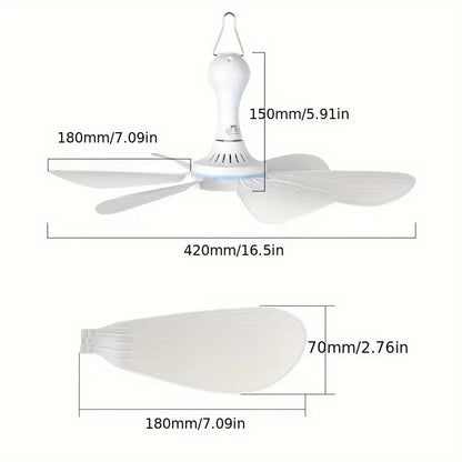 XIAOTREE USB Ceiling Fan DC 5V Air Circulator Fan 6 Detachable Blades Portable Hanging Ceiling Fans Camping Fan for RV & Home