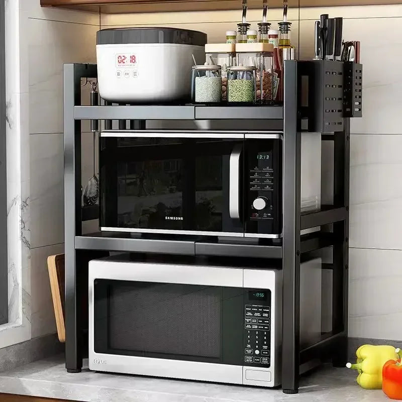 Retractable Kitchen Shelf Microwave Rack Oven Rack Rice Cooker Rack Storage Household 2 Layer Seasoning Storage Rack Holder