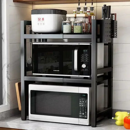 Retractable Kitchen Shelf Microwave Rack Oven Rack Rice Cooker Rack Storage Household 2 Layer Seasoning Storage Rack Holder