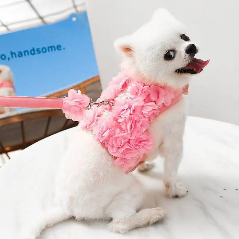 Pets Coller Harness Small Medium Dog Chihuahua Pomeranian Accessories Ins Style Collar with Strap Floral Puppy Leash Pet Harness