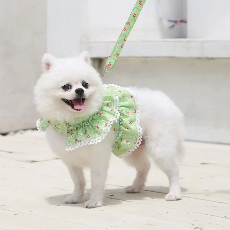 Pets Coller Harness Small Medium Dog Chihuahua Pomeranian Accessories Ins Style Collar with Strap Floral Puppy Leash Pet Harness