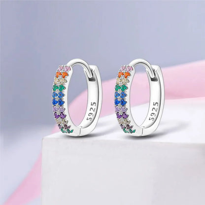 MISEFF Real 925 Sterling Silver Earring Gradual Change Green Blue Colored Zircon Hoop Earrings Engagement Wedding Jewelry Gifts