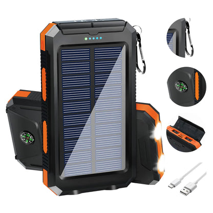 20000mAh Solar Power Bank Large Capacity Portable Outdoor Fast Charging Built-in Li-polymer Battery LDE Light for iphone Samsung