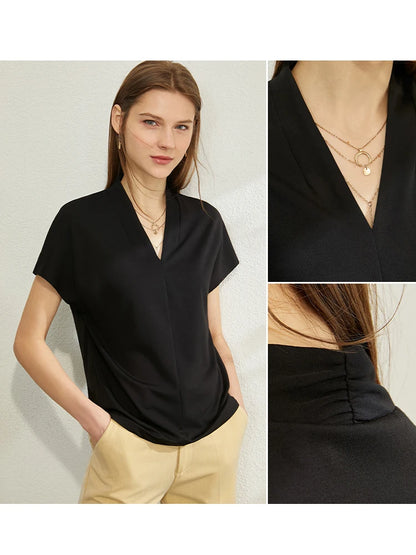 Women's V-Neck T-Shirt – Minimalist Stretch Solid Tee