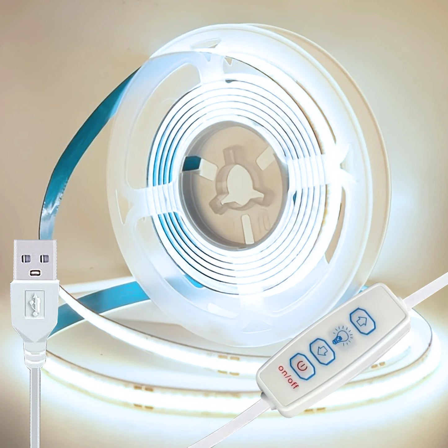 5V USB COB Led Strip Lights with 3key Dimmer Flexible Diode Tape White Warm White for Room TV Mirror Backlight Cabinet Light