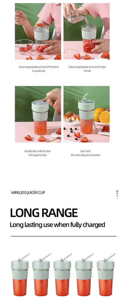 Portable Electric Juicer - Mini Wireless Blender for Smoothies and Juice Extraction