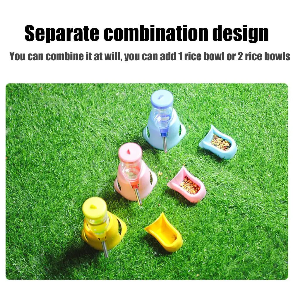 Automatic Small Animal Water Bottle Leak-Proof With Food Bowl - Hamster Guinea Pig Rat Drinking Water Dispenser
