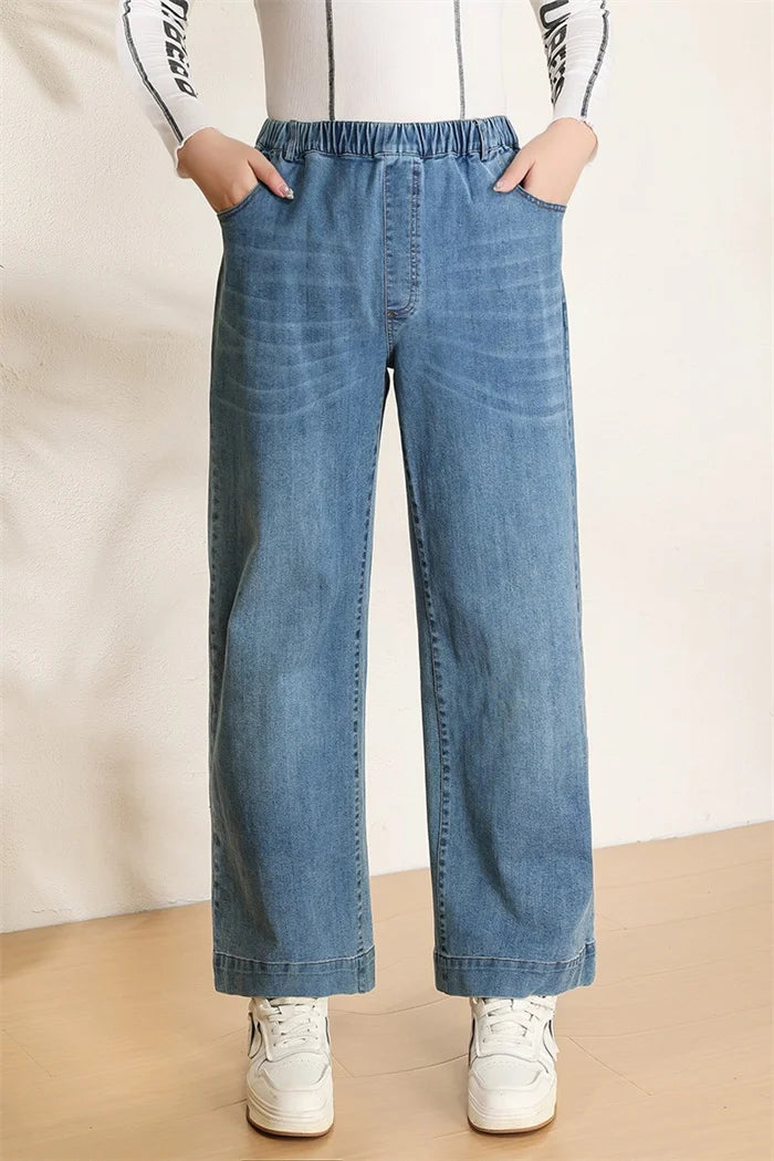 Women Wide Leg Jeans 7XL 9XL Straight Stretched Plus Size Girls Fashion Lady High Waist Female Oversized Denim Pants Trousers
