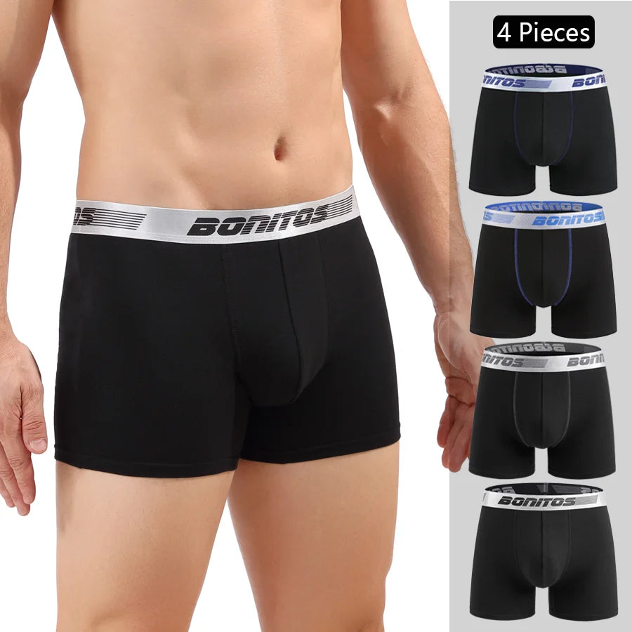 Mens Cotton Boxer Shorts - 4-Pack Underwear Set Soft and Comfortable