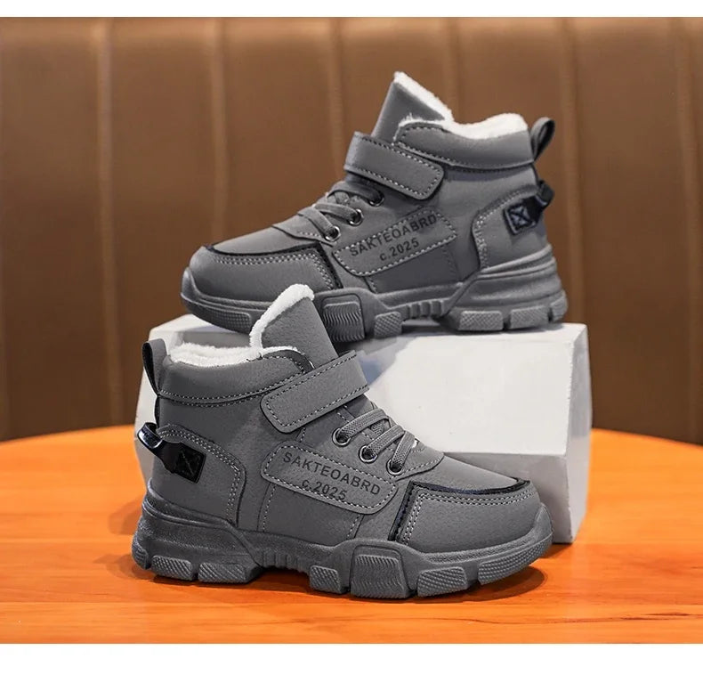 Children's Winter Boots - Waterproof Leather Snow Boots With Anti Slip Sole