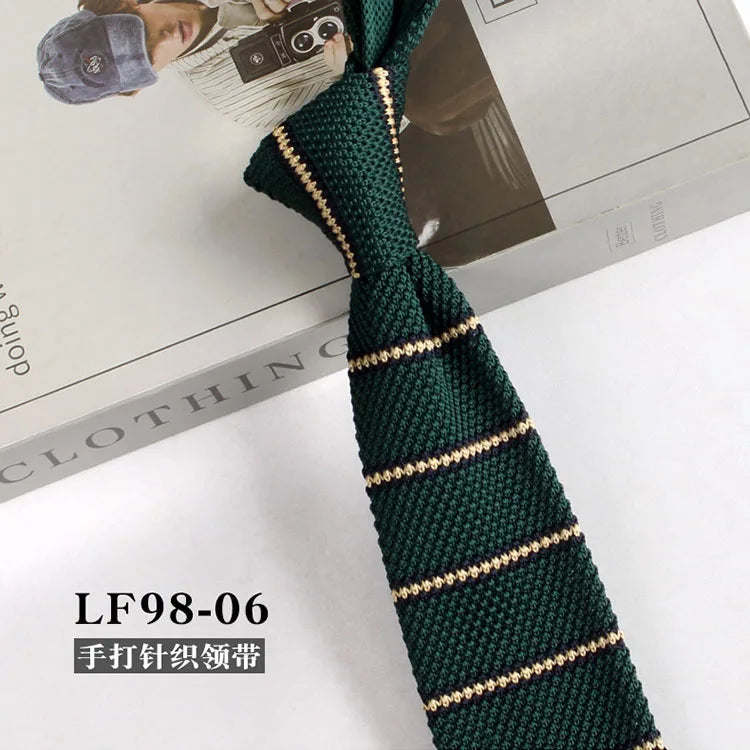 Narrow Striped Knitted Necktie for Men - Retro Korean Style Casual Cravat Accessory