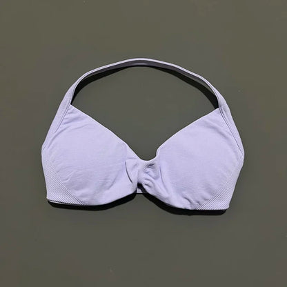 HISTELLO Strappy Bra Gym Top Women High Support Thin Strap Halter Sports Seamless Bras Scrunch Push-up Workout Yoga Tank Tops