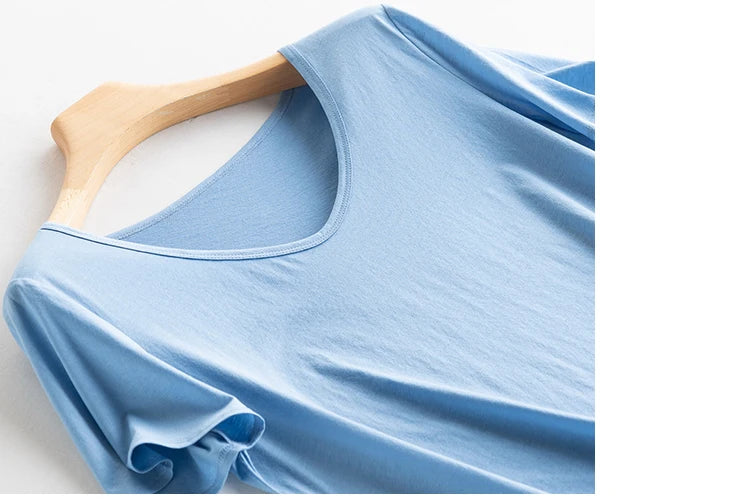 Women's V-Neck T-Shirt – Silk-Linen-Cotton Solid Summer Tee