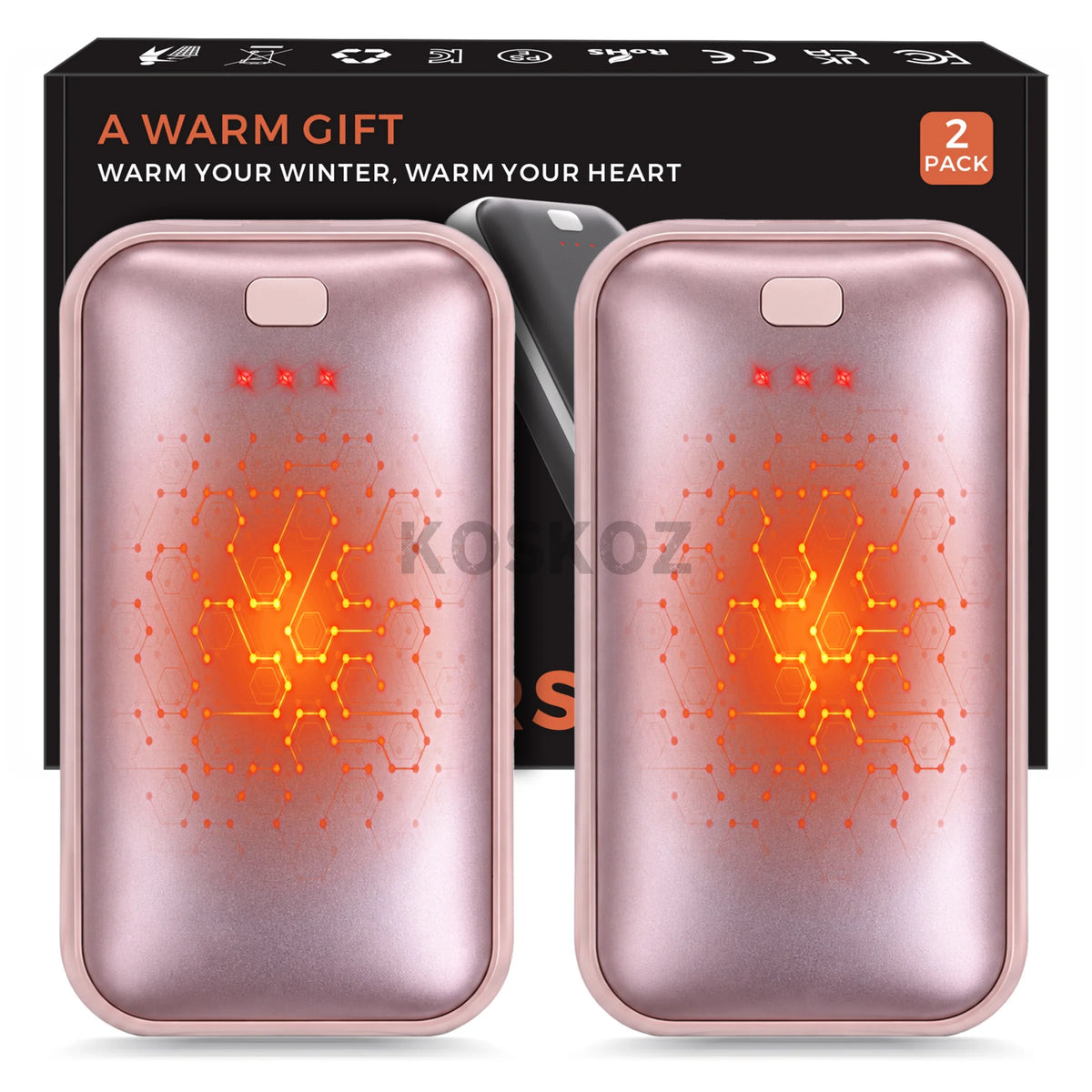 Rechargeable Electric Hand Warmers 2-Pack, Slim Pocket Design, USB-C Charging, 3 Heat Settings for Outdoor Use, Camping