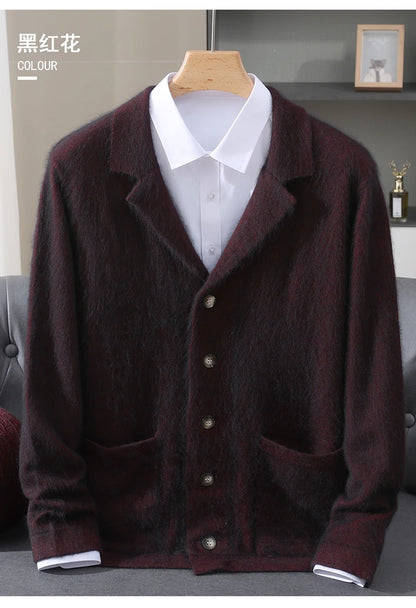 New Mink Wool Cardigan Men's Padded Sweater Coat Business Casual Knitted Cashmere Sweater Coat