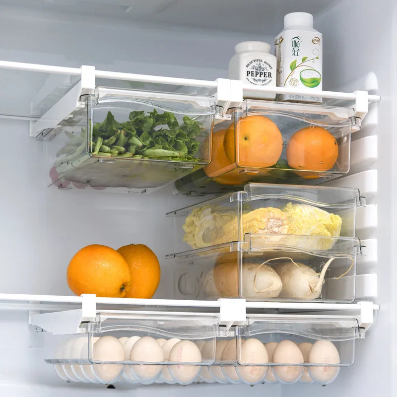 Refrigerator Egg Storage Box - Drawer Style Plastic Egg Holder and Fresh-Keeping Food Rack