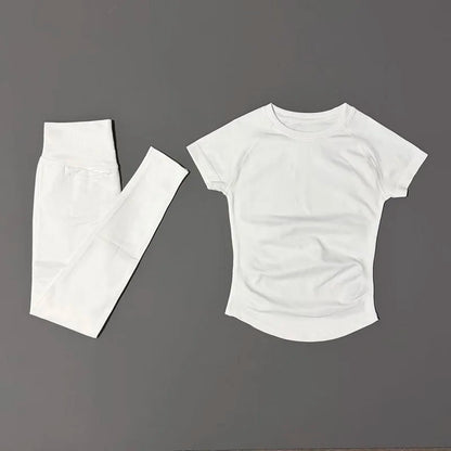 2 Piece Women Solid Color Set Summer Casual Short Sleeve T-Shirt High Waist Long Pants Soft Breathable Tracksuit Daily Outfit