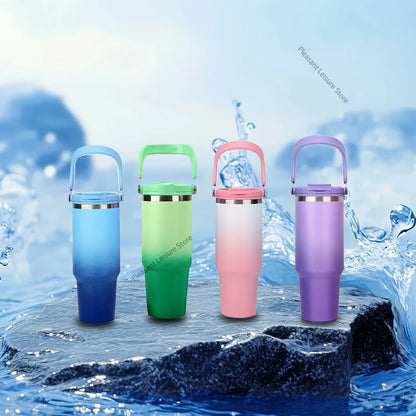 890ML Stainless Steel Thermos Cup Travel Thermos Water Bottle with Straw Keep Cold and Hot Car Coffee Cup Portable Vacuum Flask