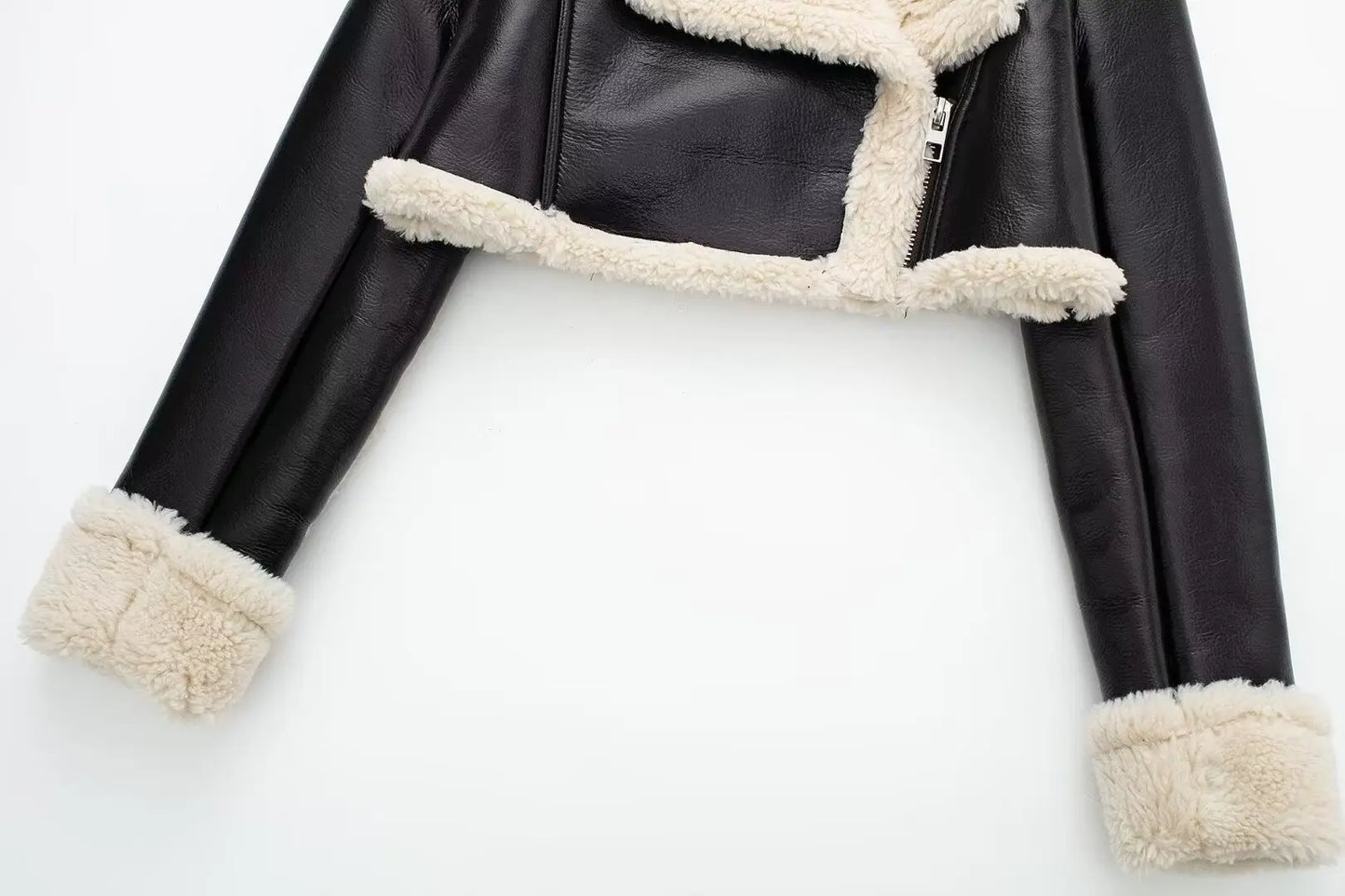 Faux Leather Jacket - Women's Winter Coat With Zipper Front & Turn-Down Collar
