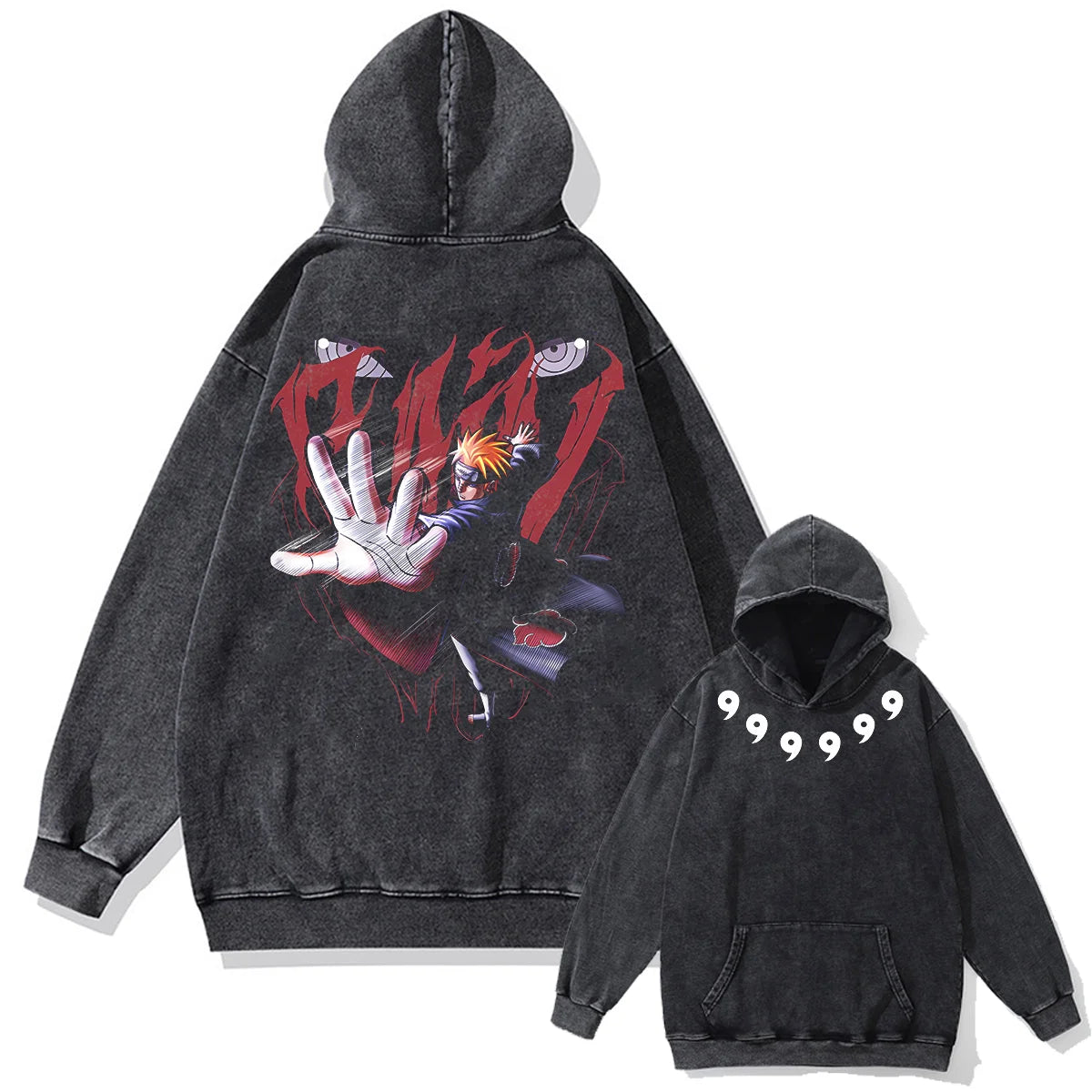 Men Washed Hoodie Sweatshirt Japanese Anime Naruto Print Hooded Pullover Hip Hop Harajuku Streetwear Cotton Vintage Hoodie