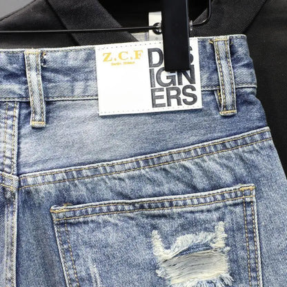 Men's Denim Shorts – Slim Fit Casual Knee Length Pants With Ripped Patch Detail