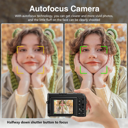 4K Digital Camera - 48MP Compact Flip Screen Camera With Autofocus & Pause Recording