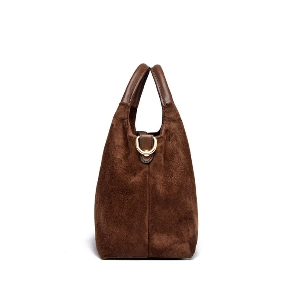 Faux Suede Handbags - Soft Casual Messenger Bag with Zipper Closure for Women