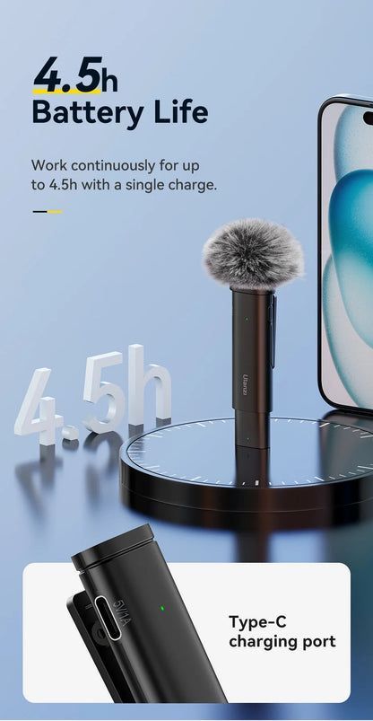 Ulanzi VM-10 Wireless Clip-on Microphone 3-Level Noise Reduction Mic With Lightning Connector For iPhone Vlog Live Streaming