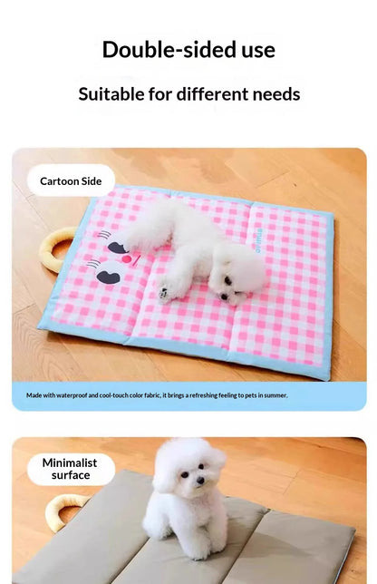 Portable Foldable Cute Plaid Pet Summer Cooling Pad Waterproof Machine Washable Four Season Sleeping Mat For Small Medium Dogs