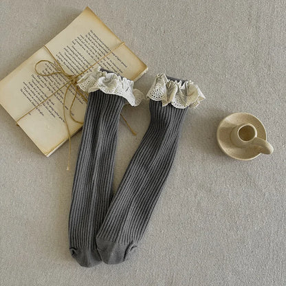 Ruffle Baby Girls Knee High Socks Long Kids Soft Cotton Lace Stuff Princess Children Leg Warmers Cute Girl Socks For 0-8Years