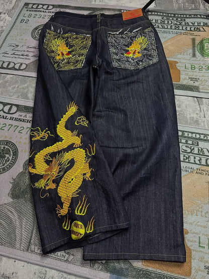 Y2K Vintage Printing Men Baggy Jeans Harajuku Trend Women Hip Hop Fashion Casual Joker Couple Wide-Leg Pants Streetwear