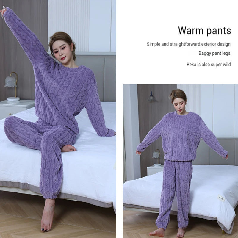 Ultra Soft Warm Coral Fleece Pajama Set Lightweight Fluffy Winter Loungewear Sleepwear For Women Cozy Home Suit Winter Style New
