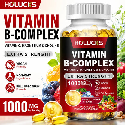 Vitamin B Complex Supplement, Rich in B1, B2, B3, B5, B6, Biotin, Strength Energy, Support Brain & Heart, Promote Metabolism