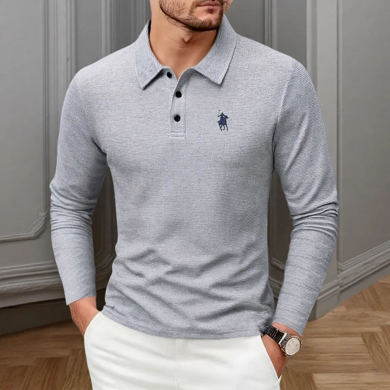High end fashion polo shirt embroidered long sleeved men's clothing autumn new comfortable and breathable casual brand T-shirt