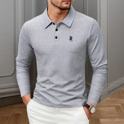 High end fashion polo shirt embroidered long sleeved men's clothing autumn new comfortable and breathable casual brand T-shirt