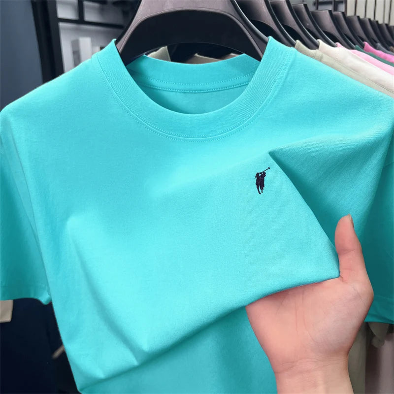 Xiaoma Embroidery Casual Pure Cotton Short Sleeved T-shirt for Young Men, Round Neck Solid Color T-shirt for Men