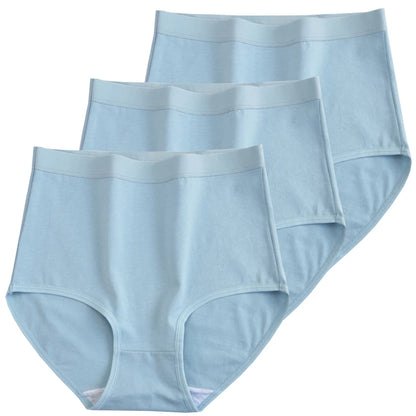 3pcs Cotton Women Panties Lady Plus Size Underwear Large Size High Waist Briefs Breathable Solid Color Female Lingerie