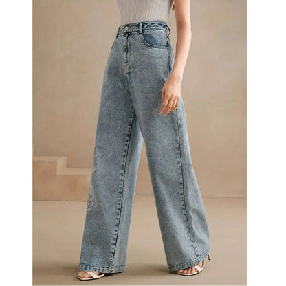 Y2k Pants New 2025 Trend Jeans for Woman Plus Size Comfort Stretch Washed Denim Embroidery Design Fashion Straight Leg