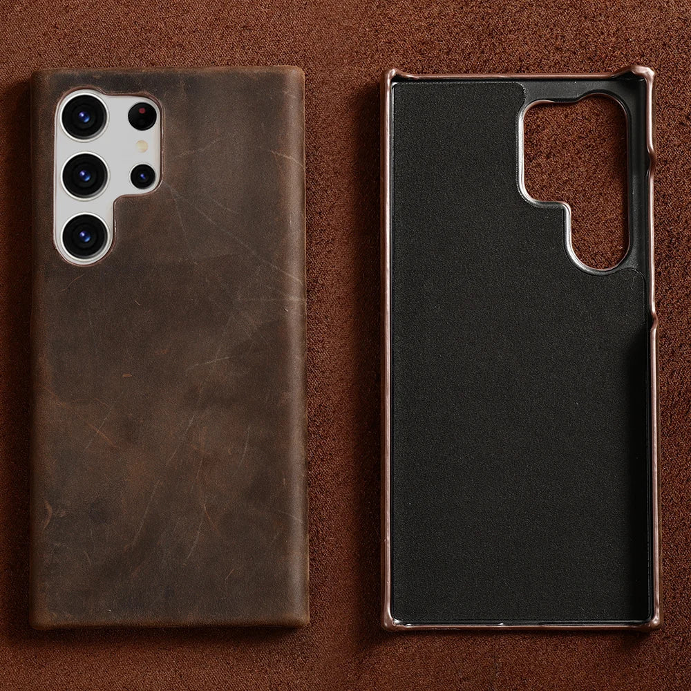 Leather Phone Case – LANGSIDI Genuine Pull-Up Retro Cover for Samsung Galaxy S25 Ultra