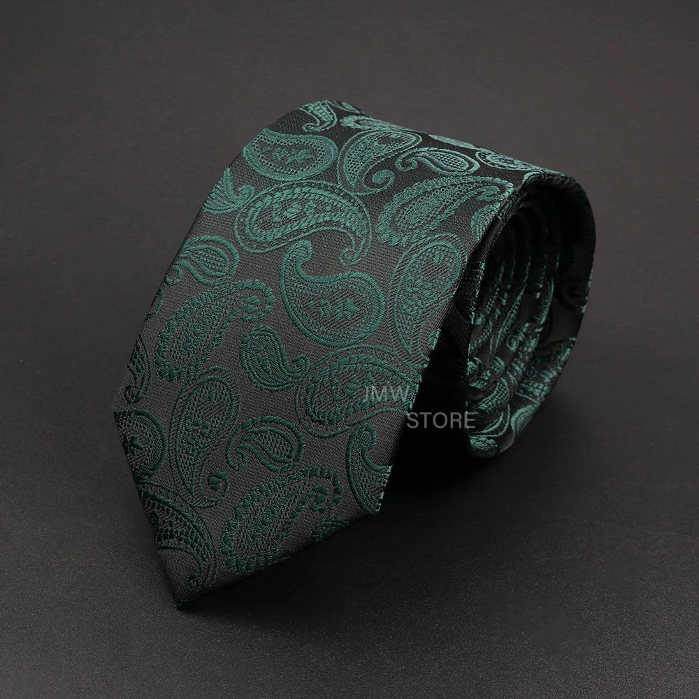 Mens Paisley Necktie - Grey Brown Green Wedding  Business Tie